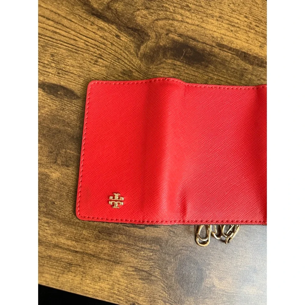 Tory Burch Robinson 6 Key Case Red Saffiano Leather Gold Logo Wallet